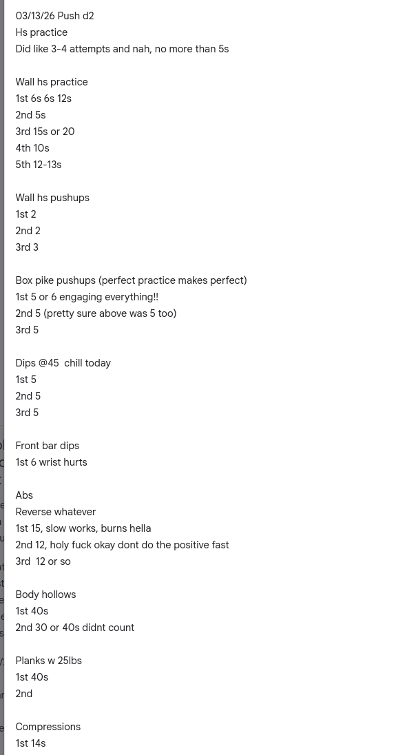 Old workout notes, screenshot 1
