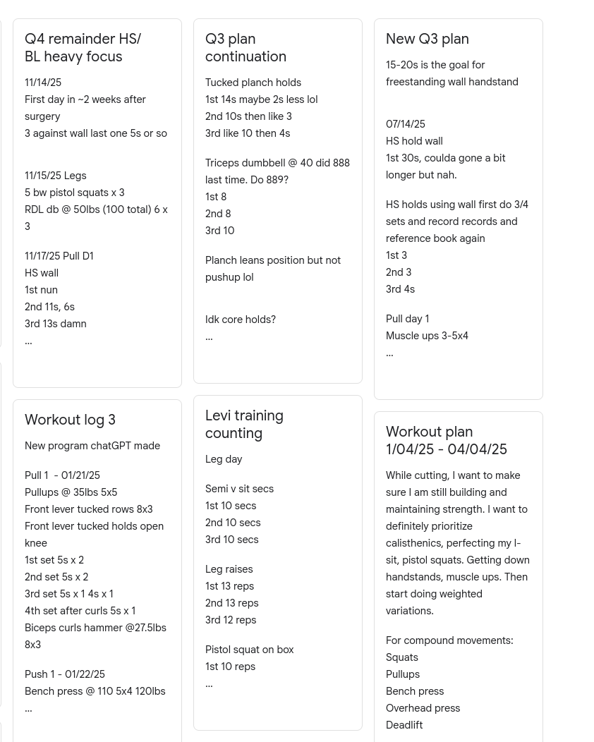 Old workout notes, screenshot 2